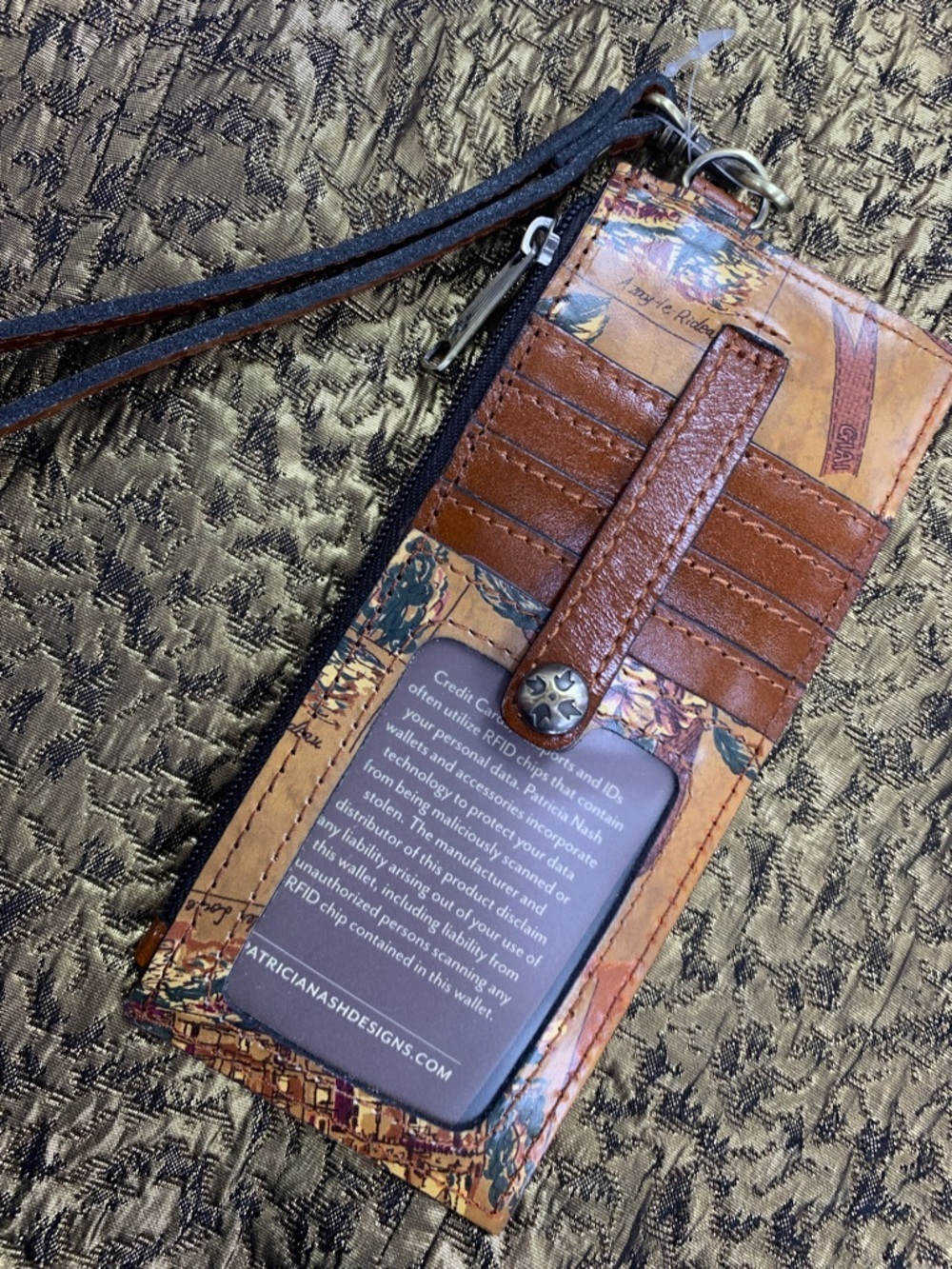 Patricia Nash Tan and Brown Vintage Print Leather Card Holder - Picture 2 of 7